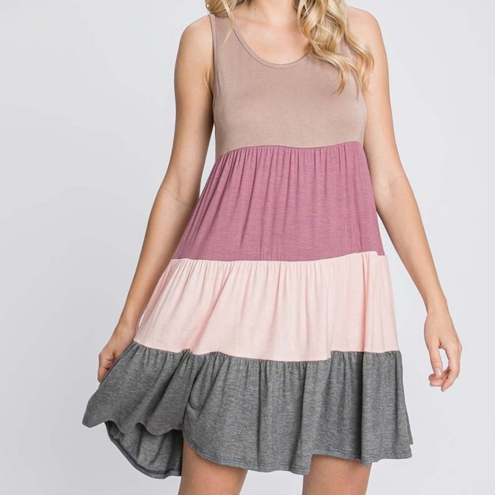 Taupe & Pink Colorblock Sleeveless Dress
